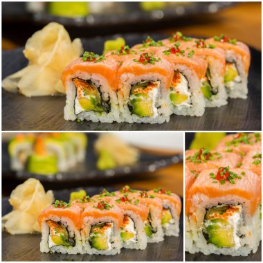 kolaj yakın çekim shot geleneksel taze Japon suşi rulo