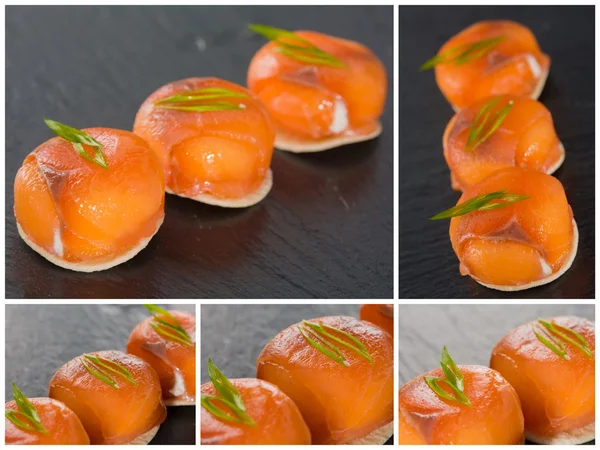 Canapes with smoked salmon and cream cheese — Stock Photo, Image