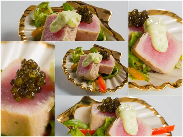Deliciosos aperitivos de frutos do mar - prato de catering . — Fotografia de Stock