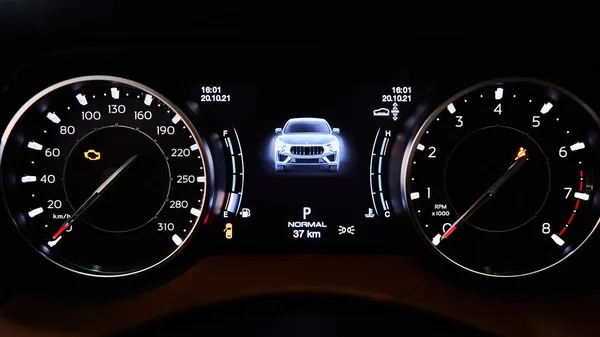 The modern dashboard. The Luxury car interior — Zdjęcie stockowe