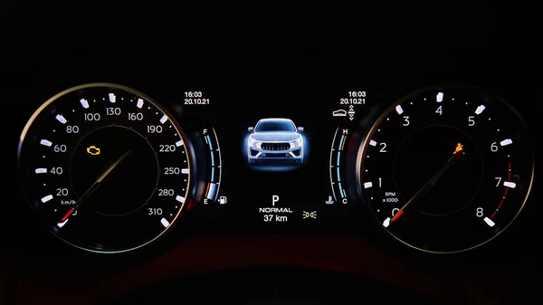 The modern dashboard. The Luxury car interior — Stok fotoğraf