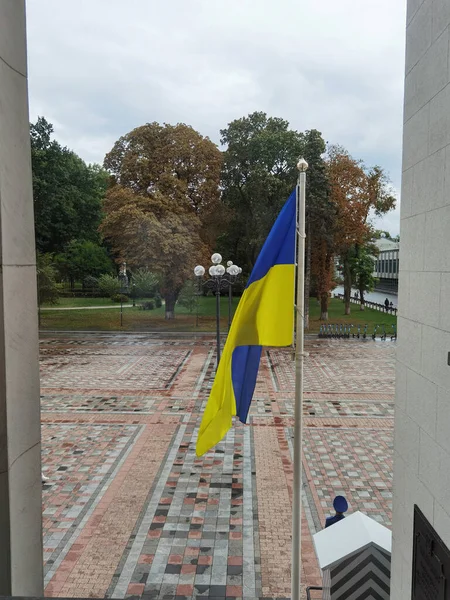 Kyjev, Ukrajina - 30. ledna 2022: Čestná stráž střeží vstup do Nejvyšší rady Ukrajiny — Stock fotografie