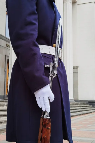 Um guarda de honra guarda a entrada para o Conselho Supremo da Ucrânia — Fotografia de Stock