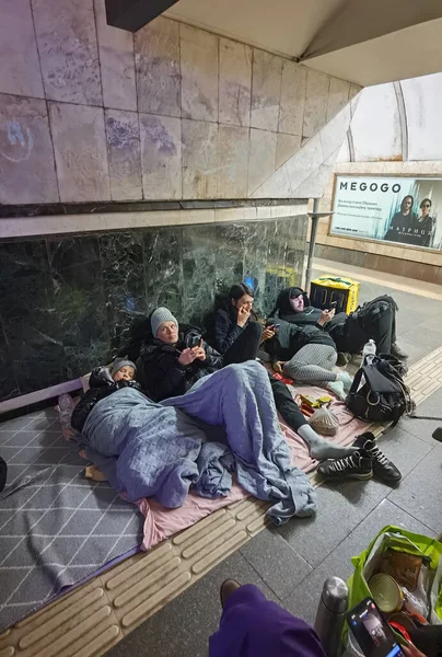 Kiev Oekraïne Februari 2022 Oorlog Van Rusland Tegen Oekraïne Metrostation — Stockfoto