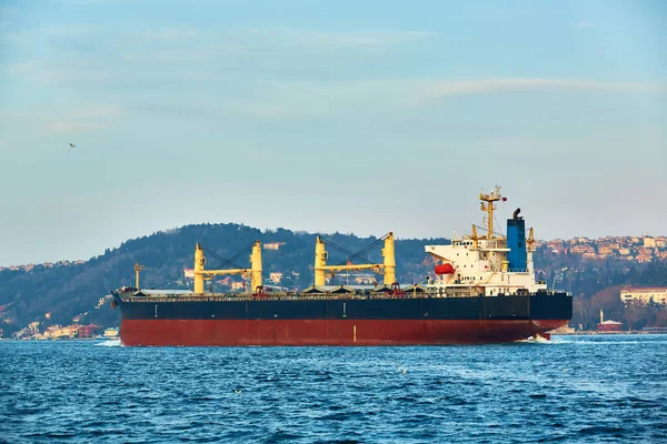 Bulk carrier in Bosphorus Strait, Istanbul, Turkey — стокове фото