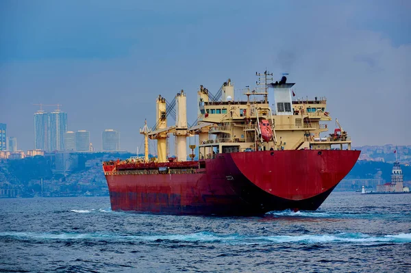 Large cargo ship in in Bosphorus Strait, Istanbul, Turkey — Stok fotoğraf