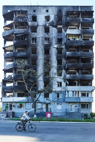 Borodianka, Ukraine, May 28, 2022: Houses destroyed by Russian soldiers in the city. Russias war with Ukraine