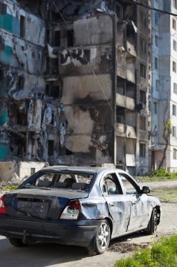 Borodianka, Ukrayna, 28 Mayıs 2022: Rus askerleri tarafından yıkılan evler. Rusya 'nın Ukrayna ile savaşı