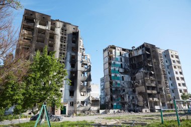 Borodianka, Ukrayna, 28 Mayıs 2022: Rus askerleri tarafından yıkılan evler. Rusya 'nın Ukrayna ile savaşı