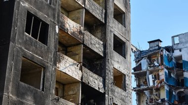 Borodianka, Ukrayna, 28 Mayıs 2022: Rus askerleri tarafından yıkılan evler. Rusya 'nın Ukrayna ile savaşı