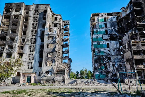 Бородянка Україна Травня 2022 Будинки Зруйновані Російськими Солдатами Місті Російська — стокове фото