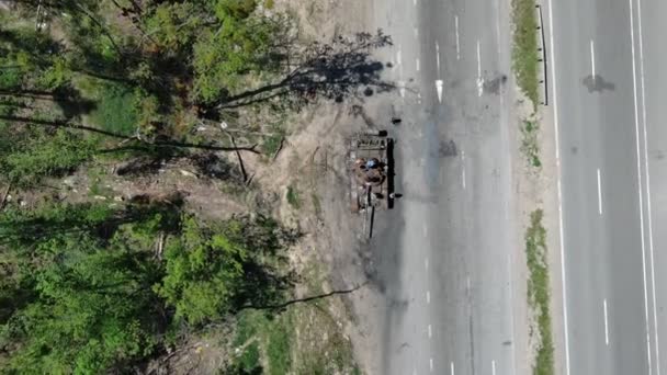 Guerra Ucrania Autopista Kiev Zhytomyr Destruido Tanque Ruso — Vídeos de Stock