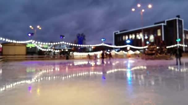 Undurchsichtige Schlittschuhläufer Winter Auf Freiluft Eisbahn — Stockvideo