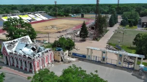 Chernihiv Ucrânia Junho 2022 Guerra Ucrânia Estádio Futebol Explodido Como — Vídeo de Stock