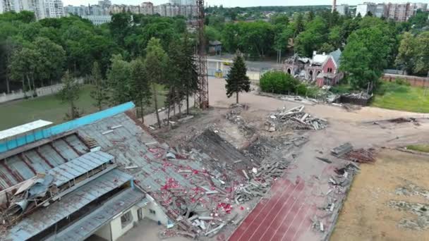 Chernihiv Ukraine June 2022 War Ukraine Blown Football Stadium Result — Stockvideo