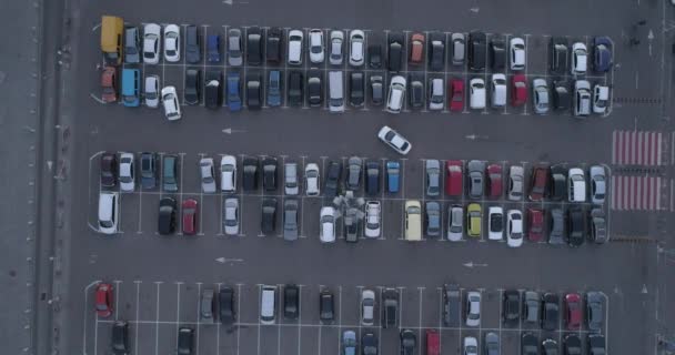 Aerial Top View Drone Parking Lot Cars Business Center Shopping — Stockvideo