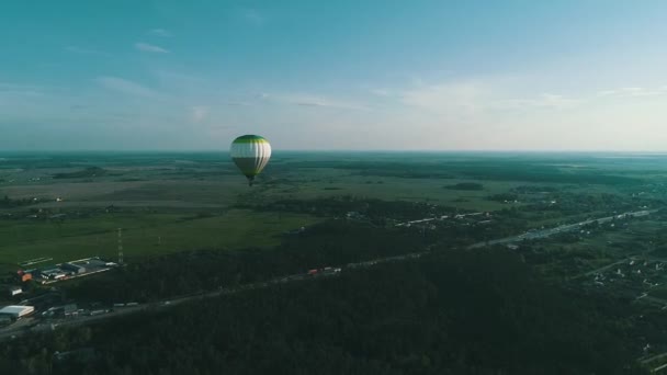 Hot Air Baloons Aerial Drone Flight Beautiful Autumn Forrest Sunet — Stock Video