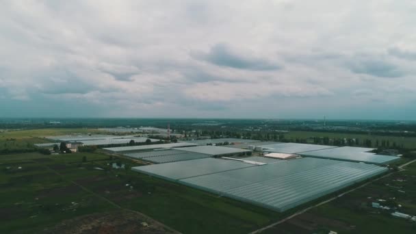 Vista Aérea Superior Del Invernadero Vista Apertura Cámara Avanzando Sobre — Vídeos de Stock