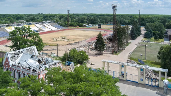 Chernihiv Ukraine June 2022 War Ukraine Blown Football Stadium Result — Stock Photo, Image