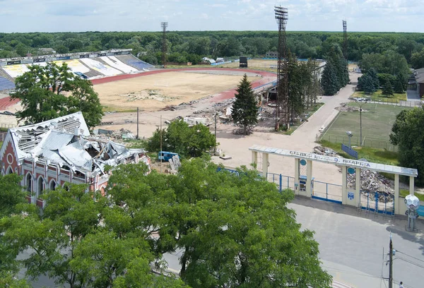 Чернигов Украина Июня 2022 Года Война Украине Взорванный Футбольный Стадион — стоковое фото