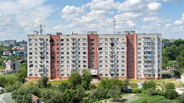 Guerre Ukraine Maison Plusieurs Étages Ruine Endommagée Tchernihiv — Photo