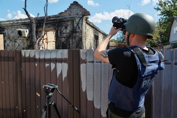Fotografias Correspondentes Guerra Destruíram Edifícios Após Bombardeio Ucrânia Guerra Ucrânia — Fotografia de Stock