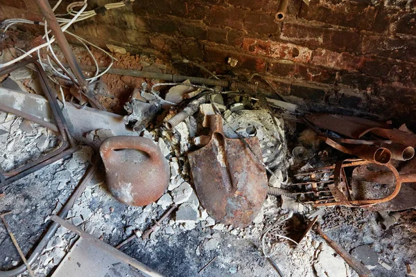 Edifício Abandonado Após Incêndio Dof Rasa — Fotografia de Stock