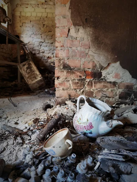 Εγκαταλελειμμένο Κτίριο Μετά Φωτιά Ρηχό Dof — Φωτογραφία Αρχείου