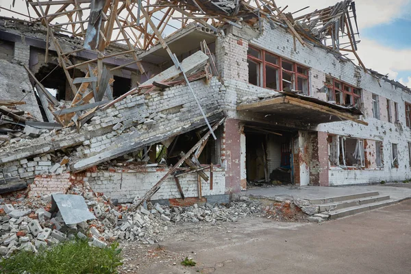 Damaged ruined houses in Chernihiv near Kyiv on north of Ukraine.