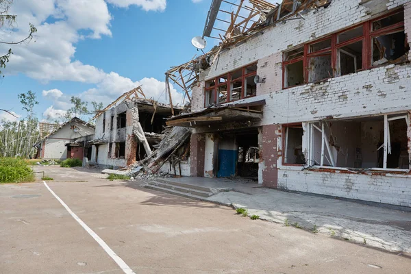 Damaged ruined houses in Chernihiv near Kyiv on north of Ukraine.