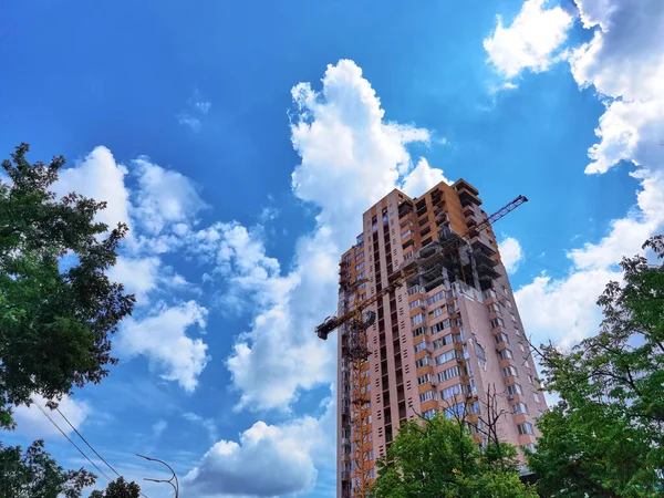Kiev Ucraina Luglio 2022 Ristrutturazione Dell Edificio Dopo Attacco Missilistico — Foto Stock