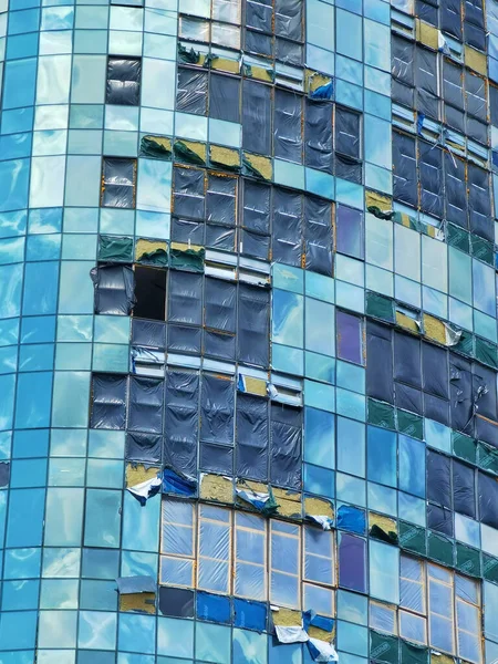 Kiev Ucraina Luglio 2022 Ristrutturazione Dell Edificio Dopo Attacco Missilistico — Foto Stock
