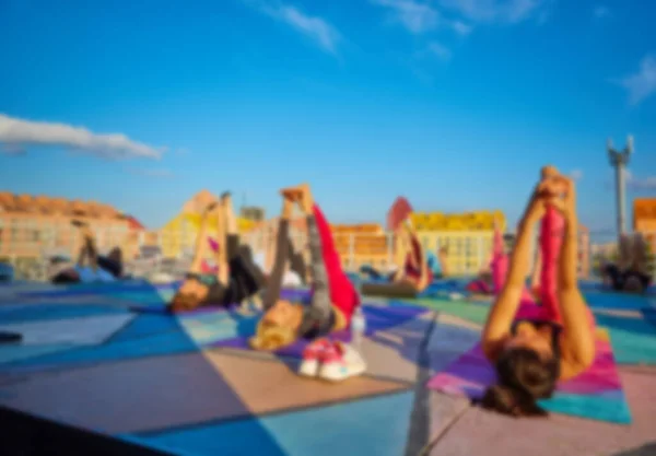 Blurred Background Peoples Playing Yoga — Stock Photo, Image