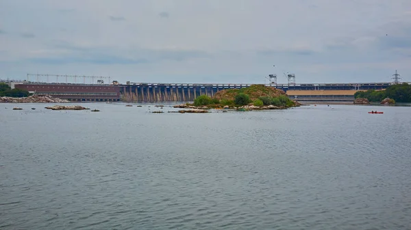 View Dneproges Zaporozhye Hydroelectric Power Station Dnipro River Ukraine Power — Stok fotoğraf