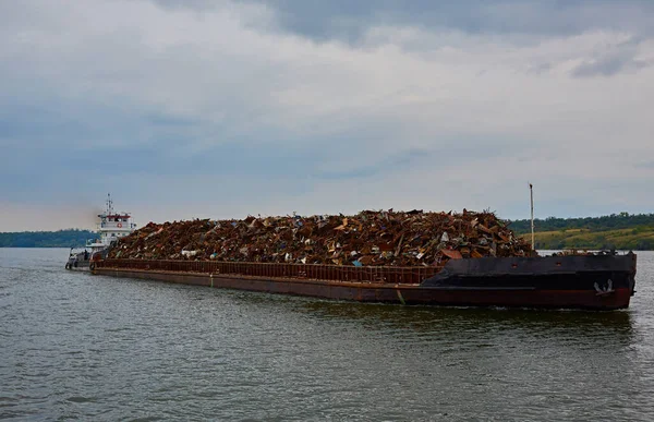 Transportation Industry Ship Barge Transports Scrap Metal Sand Gravel — Stockfoto