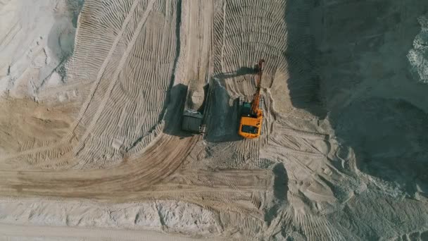 Loader Loading Sand Heavy Dump Truck Opencast Mining Quarry Dump — Video Stock