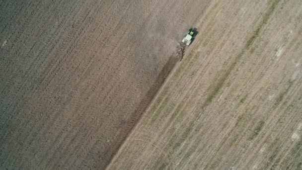 Aerial View Plowing Land Tractor Cultivation Kyiv Region Ukraine — Stock video