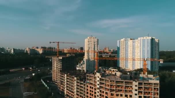 Construction Crane Building Blue Sky Kyiv Ukraine — Stok video
