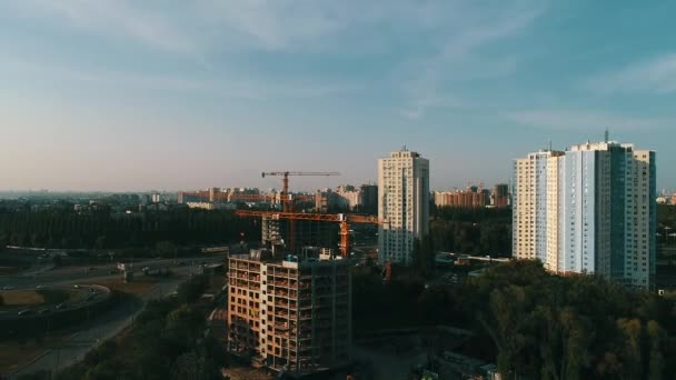 Construction Crane Building Blue Sky Kyiv Ukraine — 비디오
