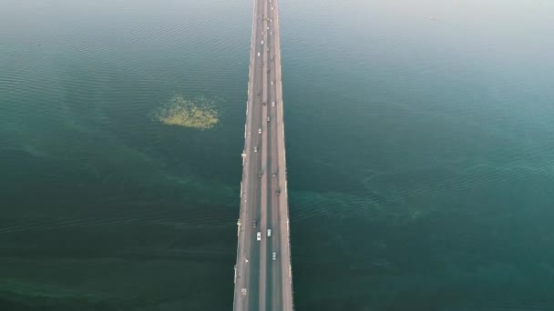 Aerial Top View Bridge Road Automobile Traffic Many Cars Transportation — Video