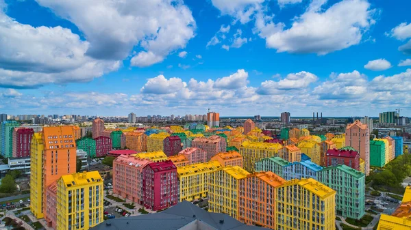 Calle Con Casas Coloridas Hermoso Diseño Eterior Kiev Ucrania Aérea —  Fotos de Stock