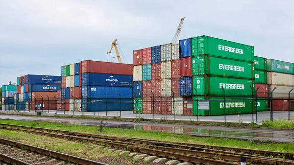 Odessa Ukraine May 2021 Freight Containers Port Terminal Containers Labeled — Stock Photo, Image