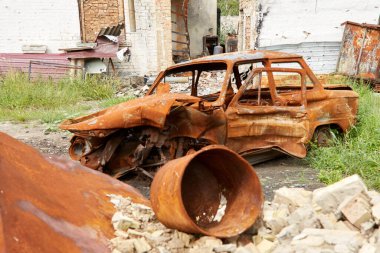 Moshchun, Ukraine - August 25, 2022: For more than a month there were battles between Ukrainian and russian occupant forces in the vicinity of the village of Moshun in the Kiev region
