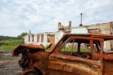 Moshchun, Ukraine - August 25, 2022: For more than a month there were battles between Ukrainian and russian occupant forces in the vicinity of the village of Moshun in the Kiev region