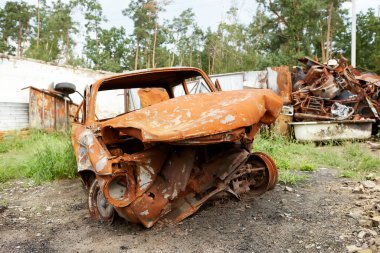 Moshchun, Ukraine - August 25, 2022: For more than a month there were battles between Ukrainian and russian occupant forces in the vicinity of the village of Moshun in the Kiev region