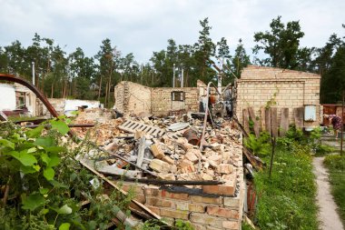 Moshchun, Ukraine - August 25, 2022: For more than a month there were battles between Ukrainian and russian occupant forces in the vicinity of the village of Moshun in the Kiev region