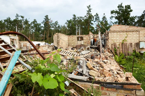 Moshchun, Ukraine - August 25, 2022: For more than a month there were battles between Ukrainian and russian occupant forces in the vicinity of the village of Moshun in the Kiev region