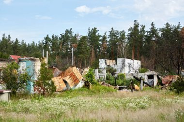 Moshchun, Ukraine - August 25, 2022: For more than a month there were battles between Ukrainian and russian occupant forces in the vicinity of the village of Moshun in the Kiev region