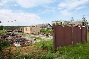 Moshchun, Ukraine - August 25, 2022: For more than a month there were battles between Ukrainian and russian occupant forces in the vicinity of the village of Moshun in the Kiev region