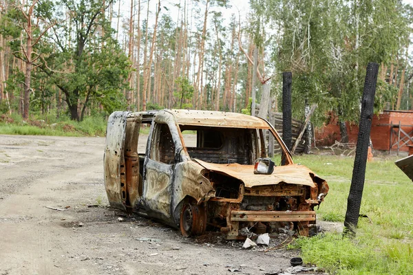Samochód Pełen Kul Wojna Rosji Ukrainą Samochód Cywilów Zastrzelony Przez — Zdjęcie stockowe